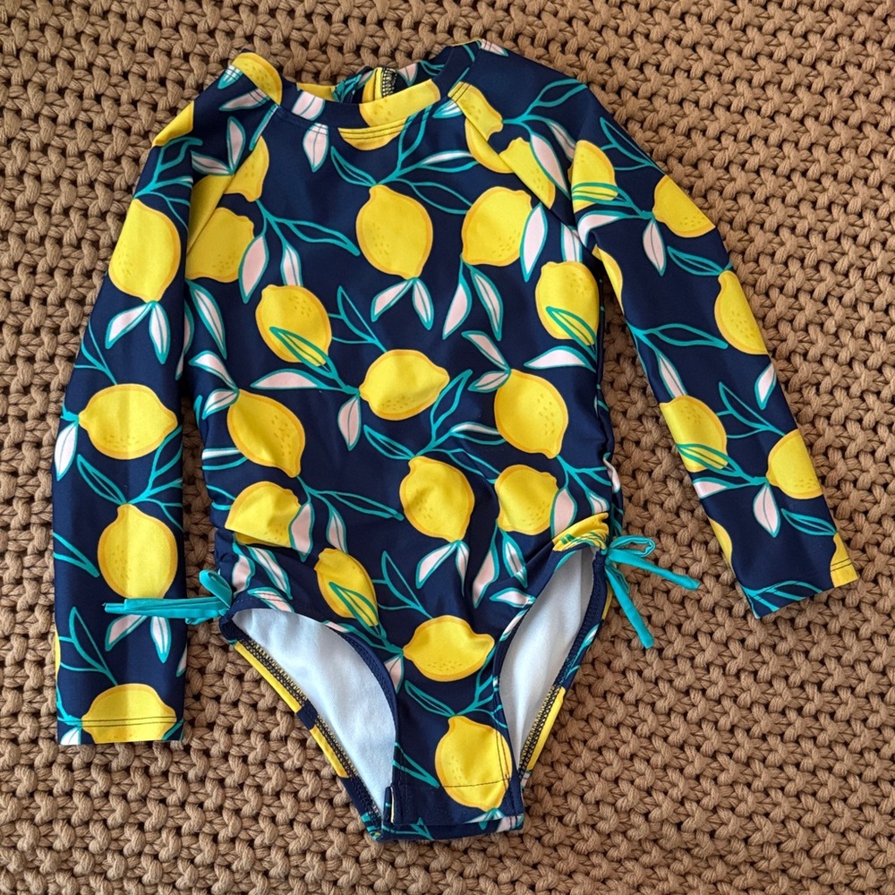 Cat & Jack Lemon Print Rashguard - Blue and Yellow